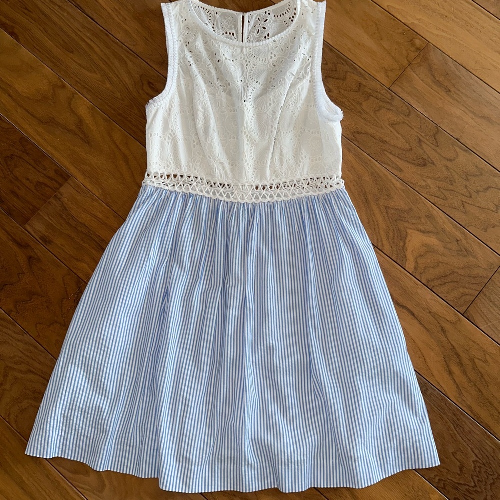 Lilly Pulitzer White and Blue Pleated A-Line Sundress